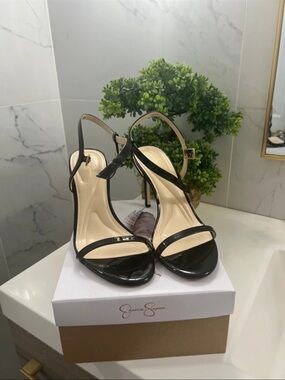 Jessica Simpson Black Patent Open-Toe Stiletto Sandals